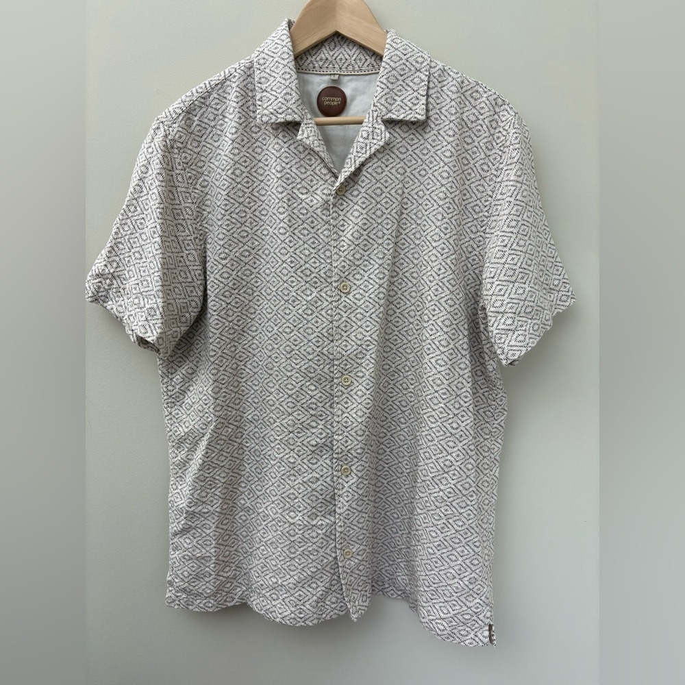 Common People Diamond Knit Linen Blend Short Sleeve Button Up Sz Large